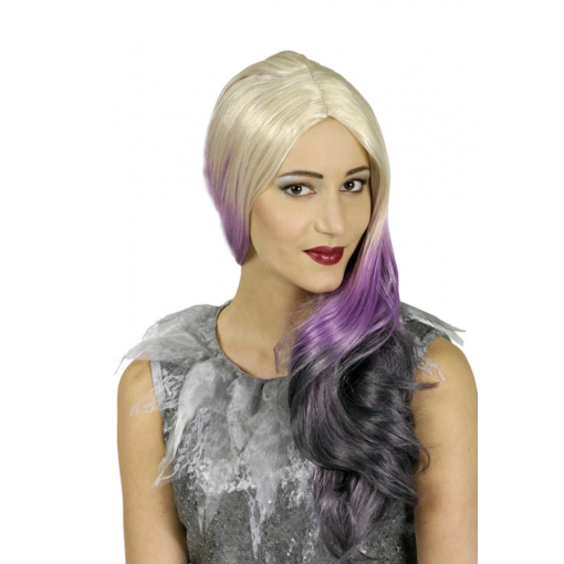 Party Pruik Christal-Zilver Blond Paars-Grijs