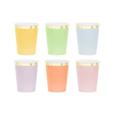 Bekertjes Pastel Kleuren met Gouden Rand (6st)
