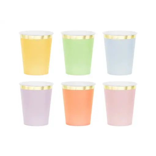 Bekertjes Pastel Kleuren met Gouden Rand (6st)