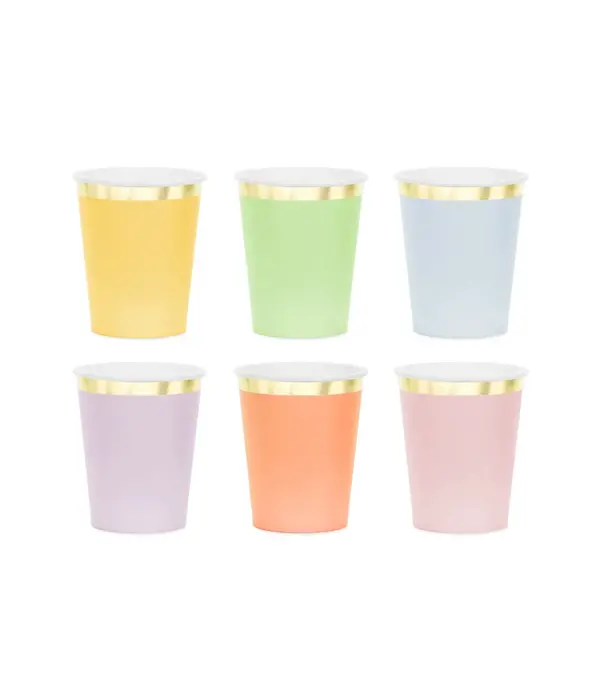 Bekertjes Pastel Kleuren met Gouden Rand (6st)