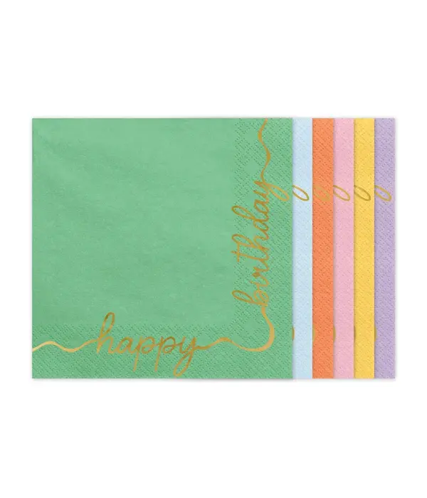 Happy Birthday Servetten Kleuren Mix (12st)