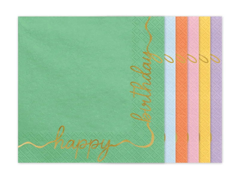 Happy Birthday Servetten Kleuren Mix (12st) afbeelding