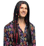 Flower Power Pruik Zwart Met Kralen Fern