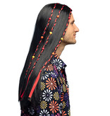 Flower Power Pruik Zwart Met Kralen Fern