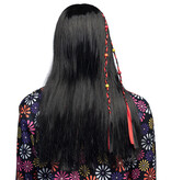 Flower Power Pruik Zwart Met Kralen Fern