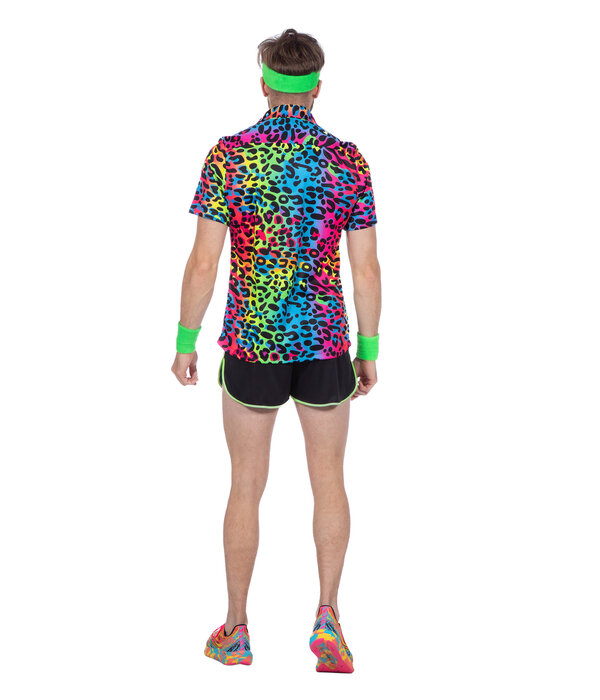 Party Blouse Heren Regenboog Neon Panter