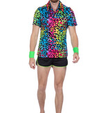 Party Blouse Heren Regenboog Neon Panter