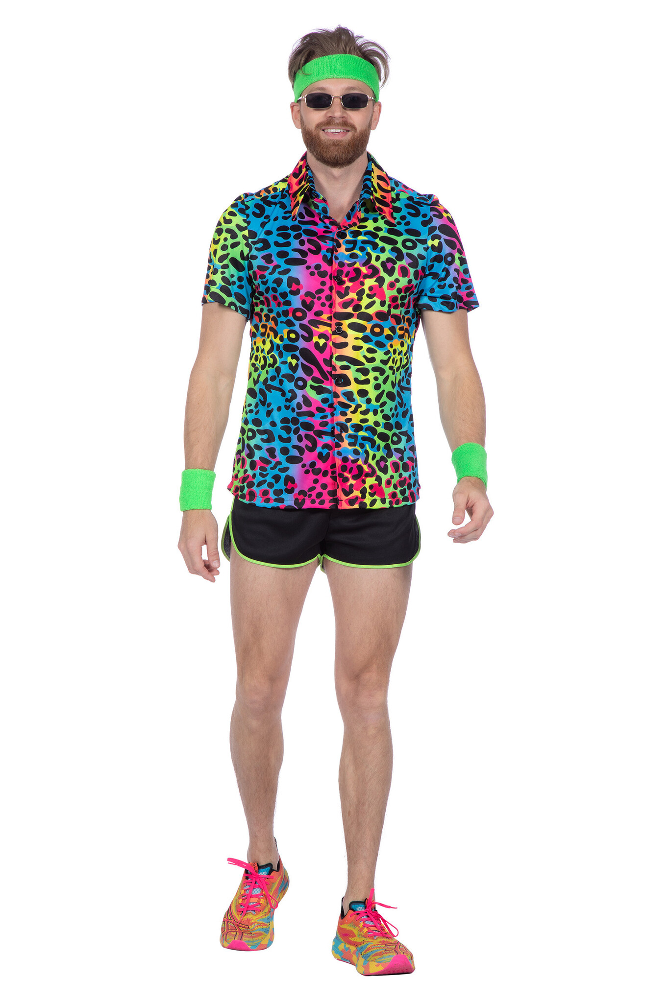 Party Blouse Heren Regenboog Neon Panter