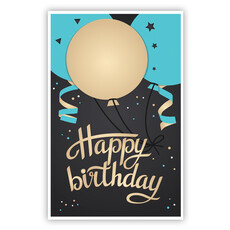 Kaart Happy Birthday Blauw/Goud Ballonnen
