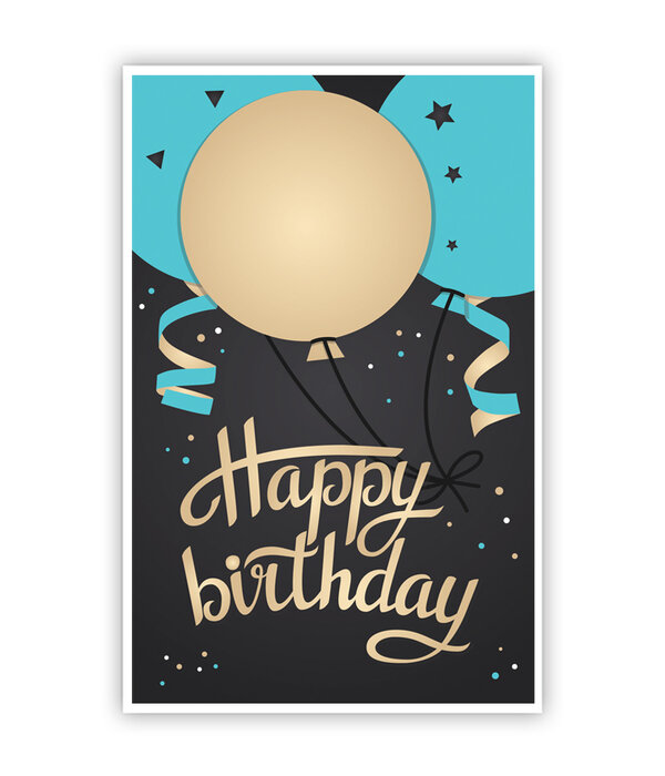 Kaart Happy Birthday Blauw/Goud Ballonnen