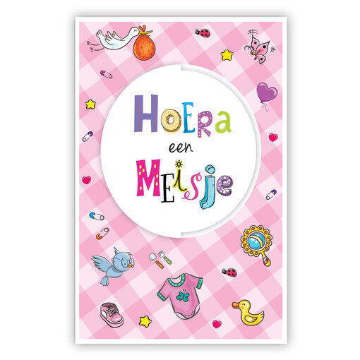 Geboortekaart Hoera Een Meisje Roze Gestanst