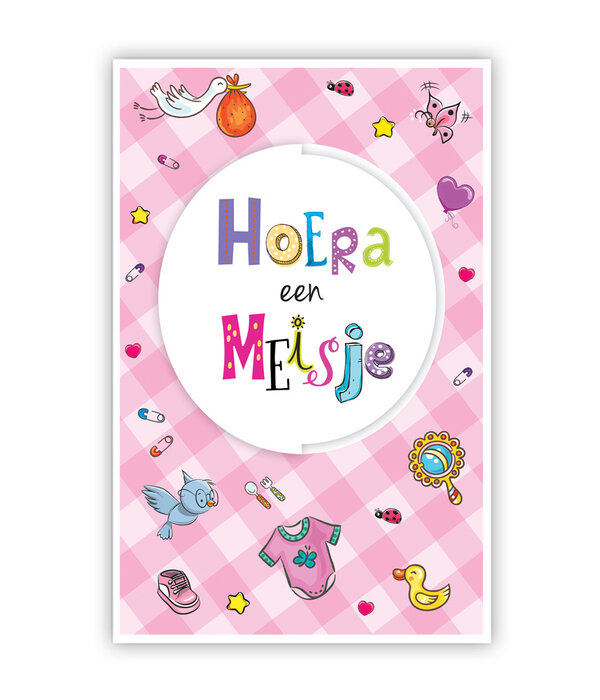 Geboortekaart Hoera Een Meisje Roze Gestanst