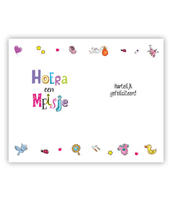Geboortekaart Hoera Een Meisje Roze Gestanst