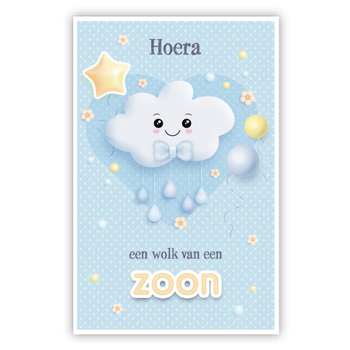 Geboortekaart Blauwe Wolk Hoera Een Jongen