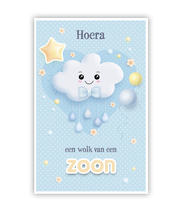 Geboortekaart Blauwe Wolk Hoera Een Jongen