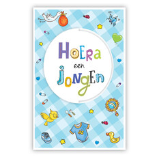 Wenskaart Hoera Een Jongen Blauw Gestanst