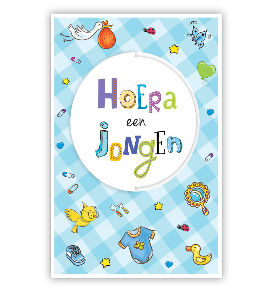 Wenskaart Hoera Een Jongen Blauw Gestanst afbeelding