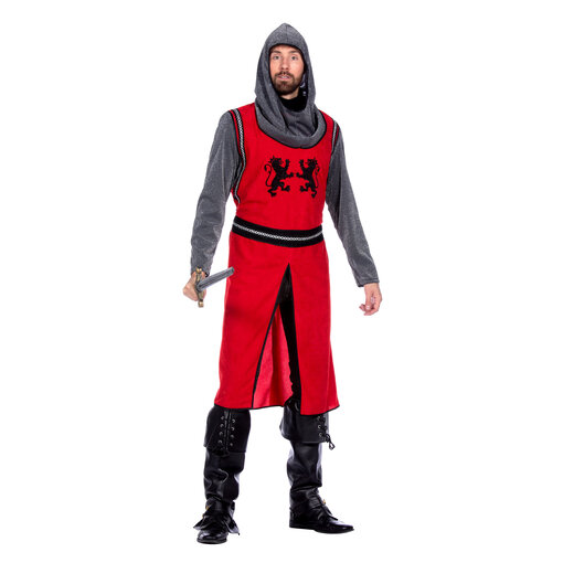Middeleeuwse Ridder Kostuum Rood/Grijs Premium