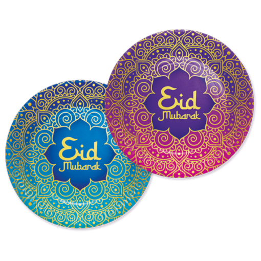 Bordjes Eid Mubarak Paars/Blauw (8st)
