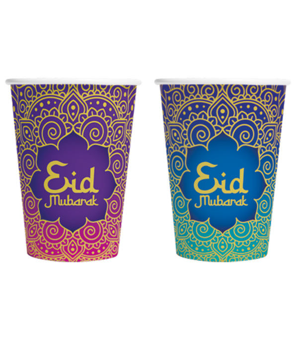 Eid Mubarak Bekers Paars/Blauw (8st)