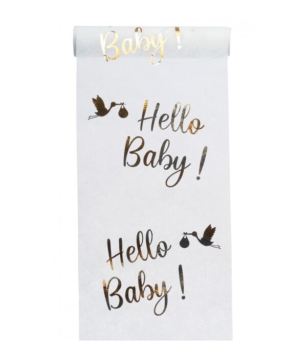 Elegante Tafelloper Hello Baby Metallic Goud (5m)
