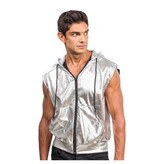 Zilveren Mouwloze Jas Met Capuchon