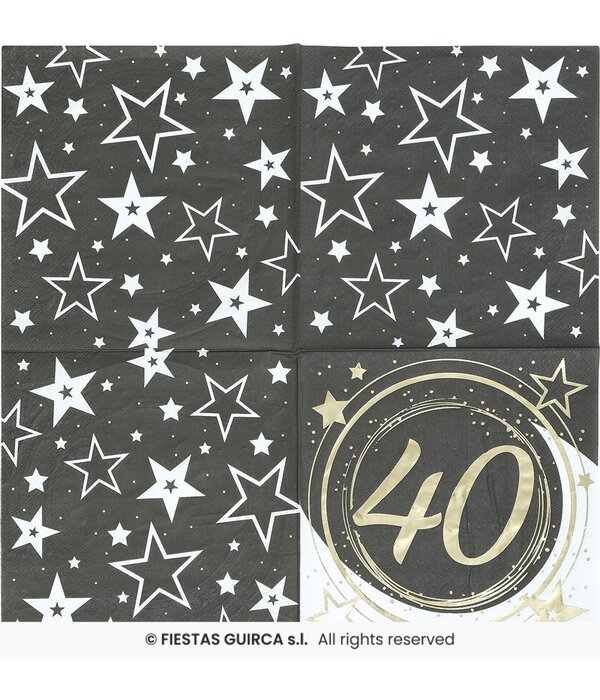 Servetten 40 Jaar Zwart & Goud Chique