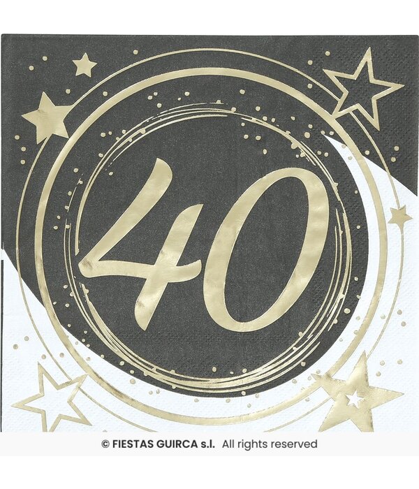 Servetten 40 Jaar Zwart & Goud Chique