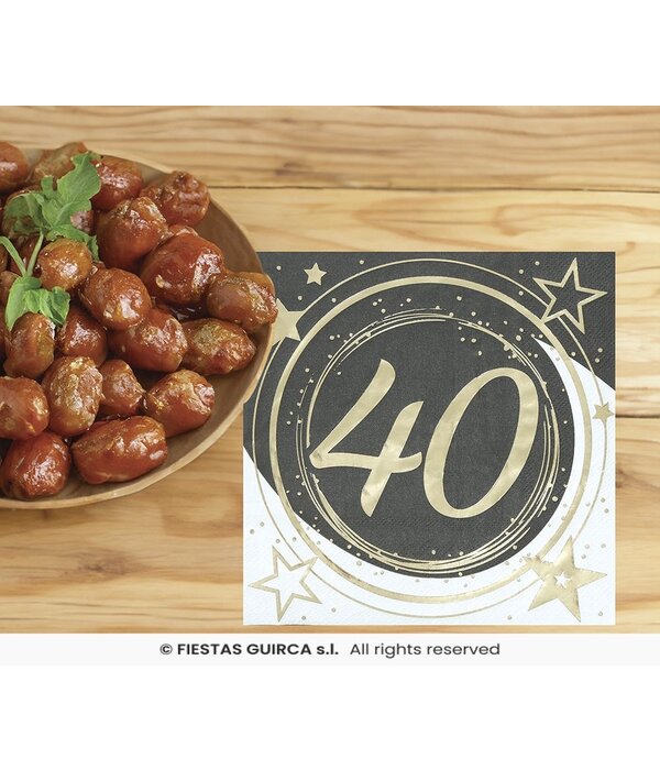 Servetten 40 Jaar Zwart & Goud Chique