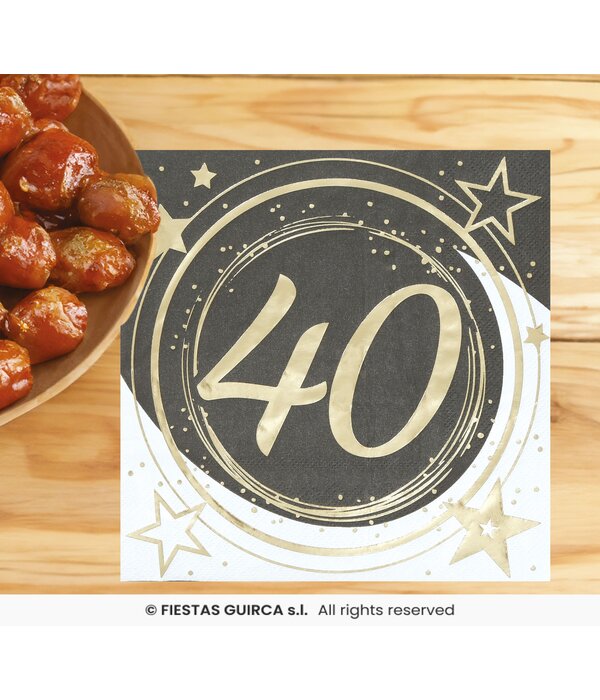 Servetten 40 Jaar Zwart & Goud Chique