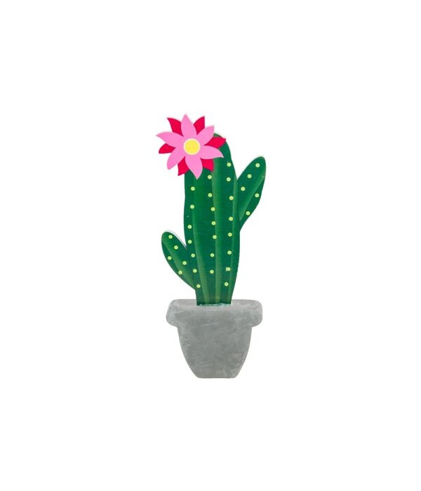 Houten Cactus Decoratie Met Cement Imitatie Voet (20cm)