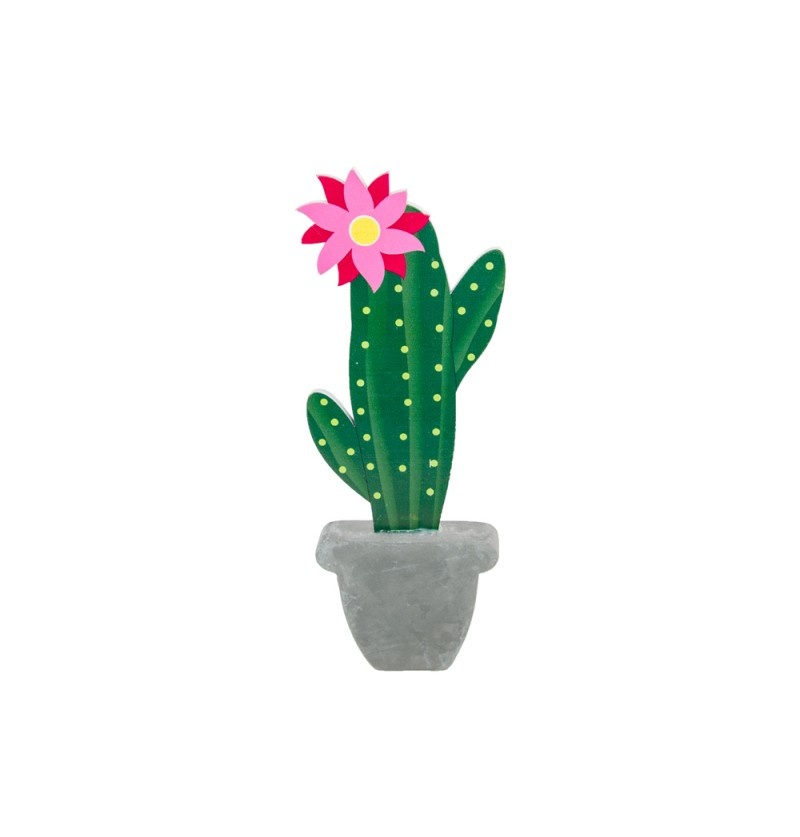 Houten Cactus Decoratie Met Cement Imitatie Voet (20cm)