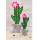 Houten Cactus Decoratie Met Cement Imitatie Voet (20cm)
