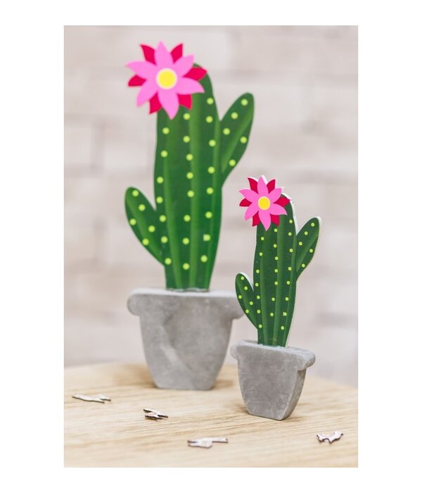 Houten Cactus Decoratie Met Cement Imitatie Voet (20cm)