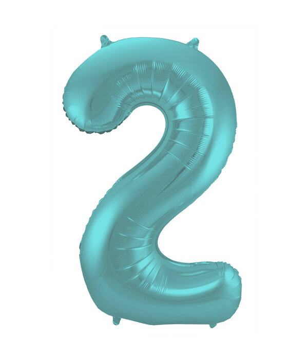 Folieballon Pastel Aqua Metallic Mat Cijfer 2 - 86cm