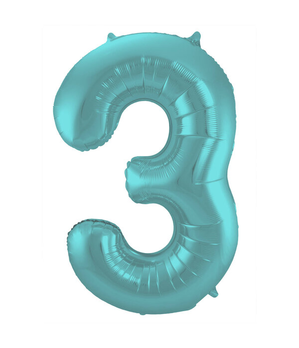 Folieballon Pastel Aqua Metallic Mat Cijfer 3 - 86cm