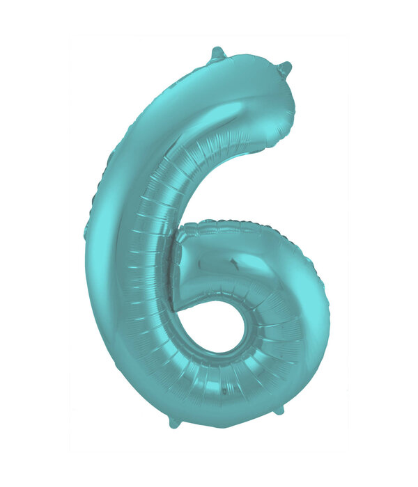 Folieballon Pastel Aqua Metallic Mat Cijfer 6 - 86cm