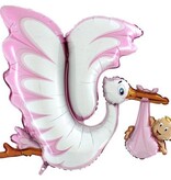 Grote Folieballon Ooievaar Meisje (114cm)
