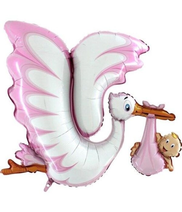 Grote Folieballon Ooievaar Meisje (114cm)