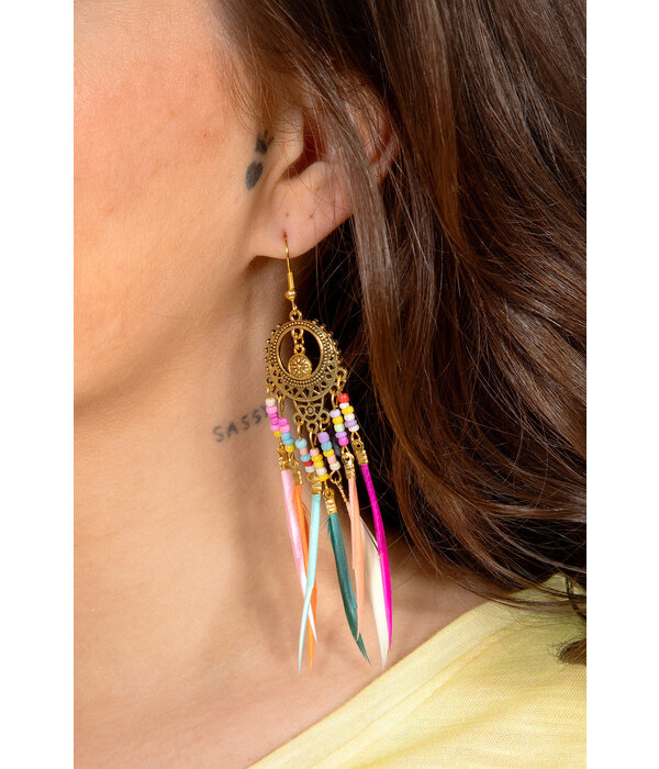 Oorbellen hippie veertjes multicolor