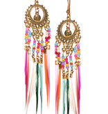 Oorbellen hippie veertjes multicolor