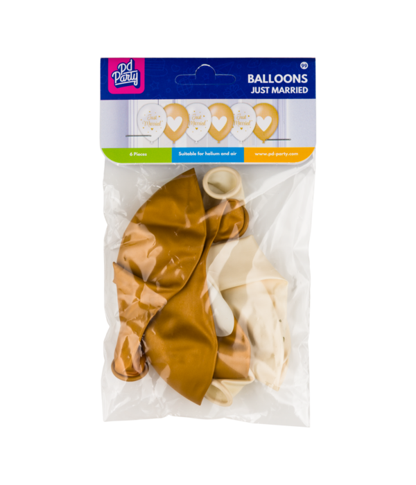 Party Ballonnen Just Married Goud/Wit (6st)