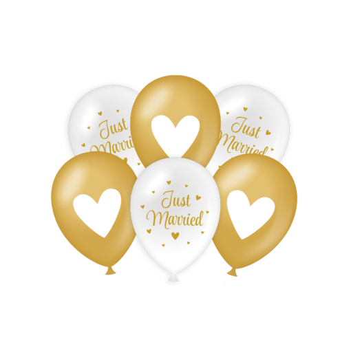 Party Ballonnen Just Married Goud/Wit (6st)