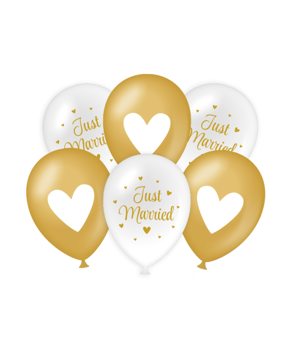 Party Ballonnen Just Married Goud/Wit (6st)