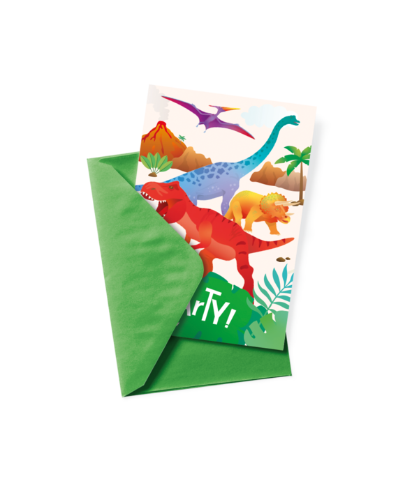 Uitnodigingskaarten Dino Apatosaurus (6st)
