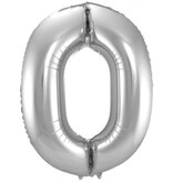 Zilveren Folieballon Cijfer 0 - 86 cm