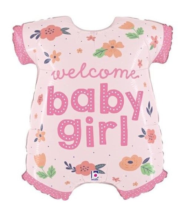Folieballon ’Welcome Baby Girl’ Rompertje Roze (66cm)