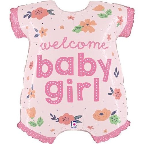 Folieballon 'Welcome Baby Girl' Rompertje Roze (66cm) afbeelding