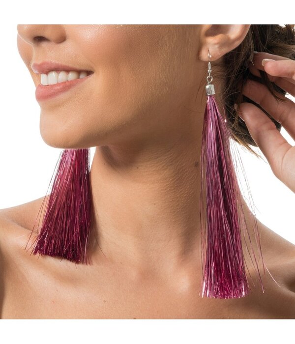 Oorbellen Roze Tinsels 17cm