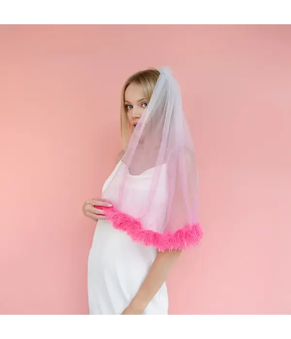 Sluier met Franjes Pink Ombre 69cm